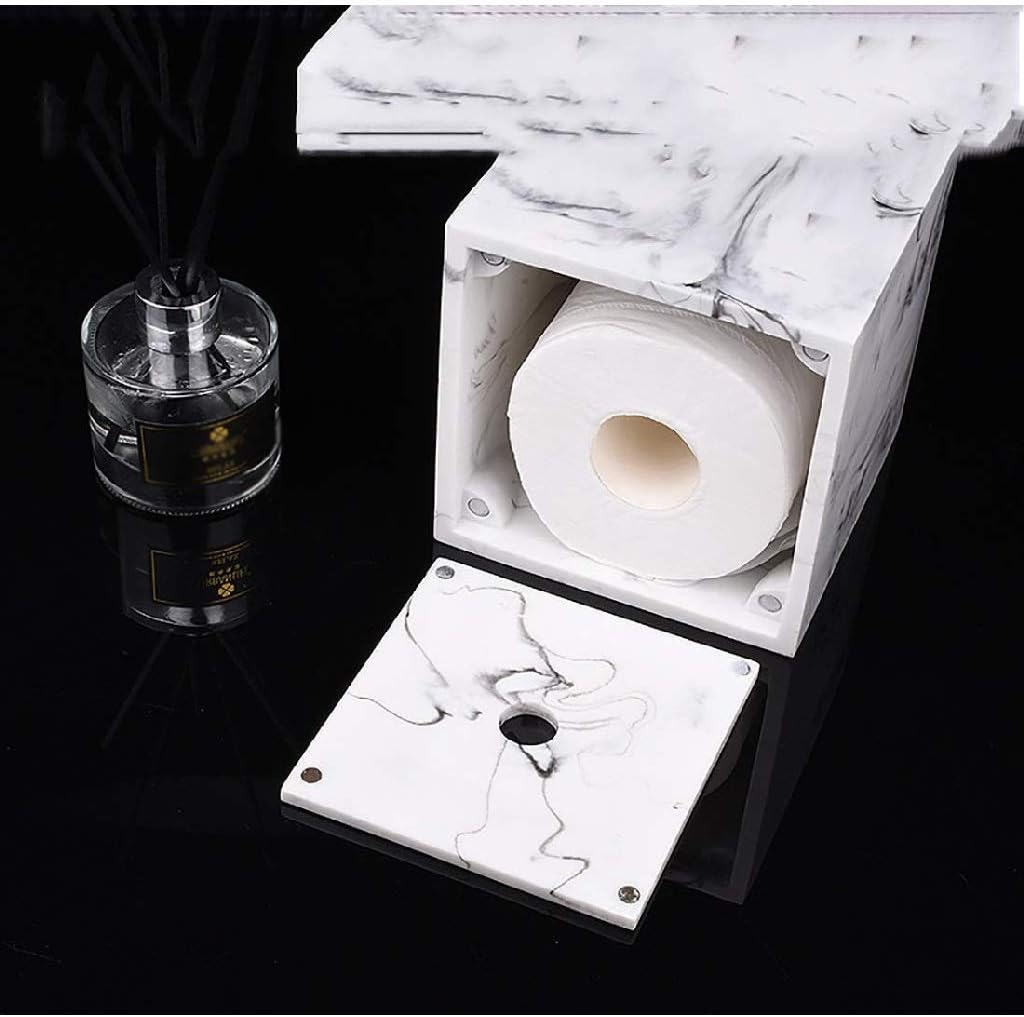 Marble Tissue Box- Square Tissue Box Cover, Napkin Holder for Bathroom Living Room Office, Marble-Imitated Made (White)(D) image 3