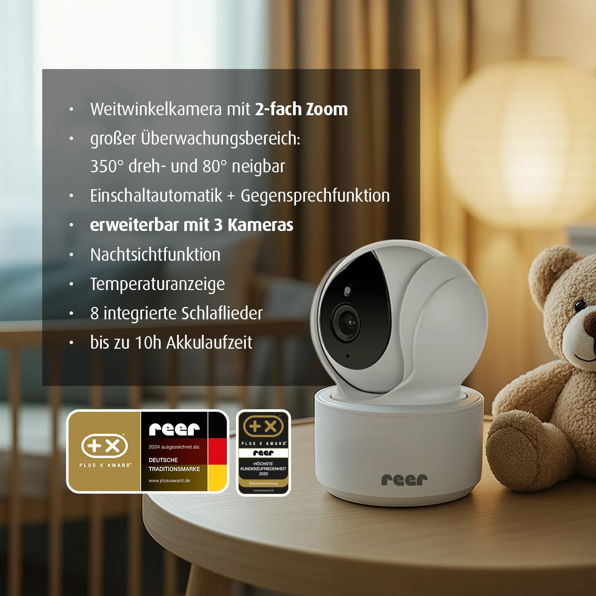 reer BabyCam XL Move | Digitales Video-Babyphone | abhörsichere FHSS-Technologie | 4,3" TFT-Bildschirm | 300m Reichweite | schwenk- & neigbare Kamera | Nachtsicht |Gegensprechfunktion | weiß