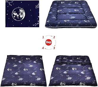 MAXYOYO Navy Space Adventure Japanese Floor Futon Mattress, Thicken Tatami Mat Sleeping Pad Foldable Bed Roll Up Mattress Floor Lounger Bed Couches and Sofas for Kids Queen Size