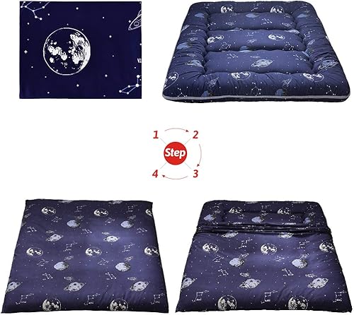 Miniatura 8 de MAXYOYO Navy Space Adventure Colchón de futón japonés para piso, colchón de tatami grueso, colchoneta plegable, cama enrollable, sofá cama para