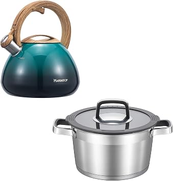MARSKITOP Whistling Tea Kettle Green and 3QT Stock Pot
