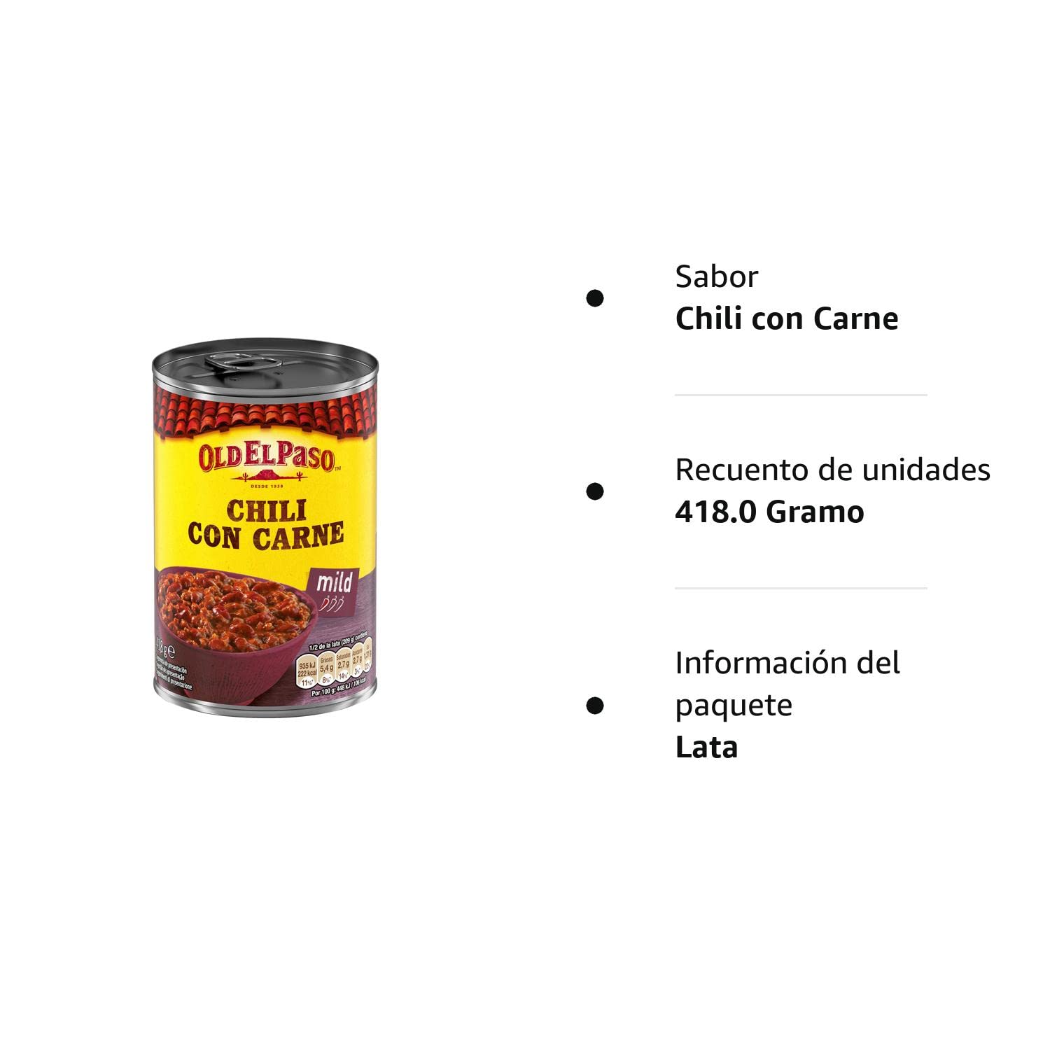 Old El Paso Chili Con Carne con Alubias Pintas y Ternera Picante Suave, 418g