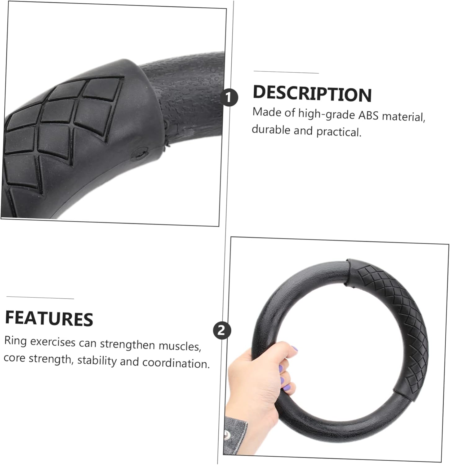 1Pair Abs Gymnastic Rings for Fitness Durable Exercise Rings for Full Body Workouts for Pull Ups Push Ups Dips and More Black for All Fitness Levels