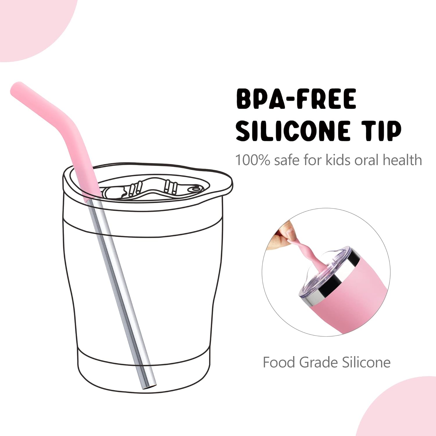 Kids Tumbler with Straw-9 oz Stainless Steel Double Wall Vacuum Insulated Tumbler Cup with Leak-Proof Lid, Sweat-Free (Pink) - Image 6