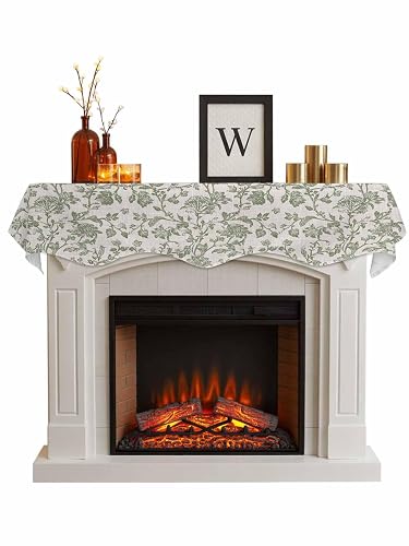 Spring Flowers Mantel Scarf for Fireplace Decorations, Farmhouse Sage Green