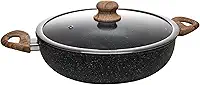 WOLFF - Wok de Indução com Tampa de Vidro 28cm Granilite Preta Alumínio com Revestimento Cerâmico 3,8L