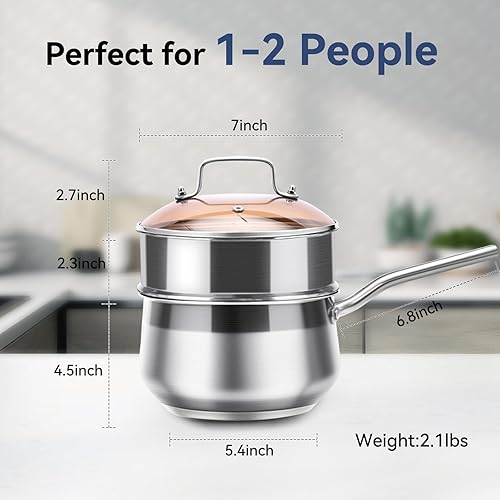 Miniatura 2 de Cacerola de acero inoxidable con cesta de vapor, olla de cocina de 2.5 cuartos de galón compatible con todas las estufas, olla de sopa perfecta para