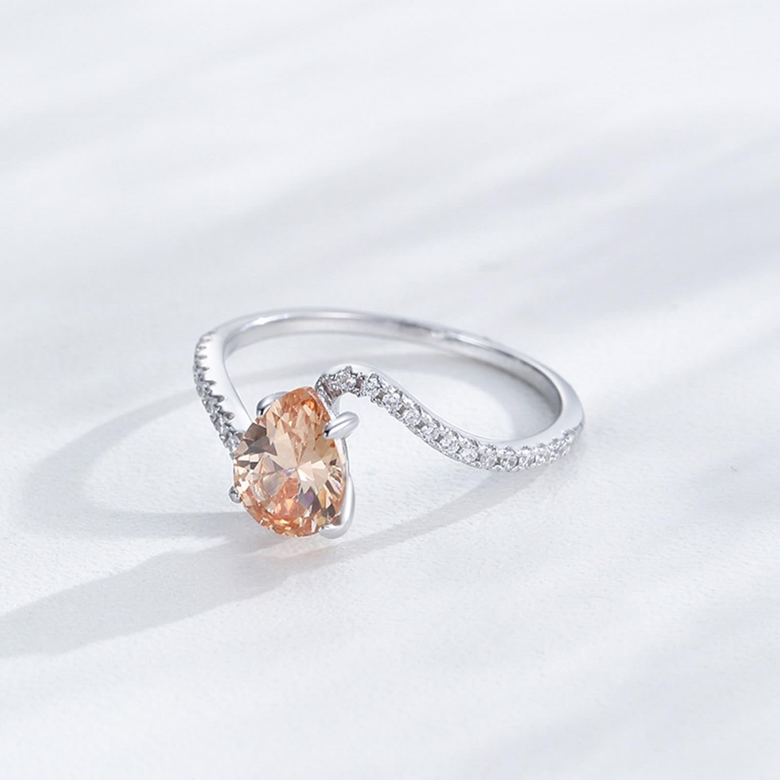 KnSam Anillo de boda de oro blanco de 9 K/14 K/18 K, elegantes anillos de pareja con diseño de laboratorio, zafiro champán, talla 47 – 65