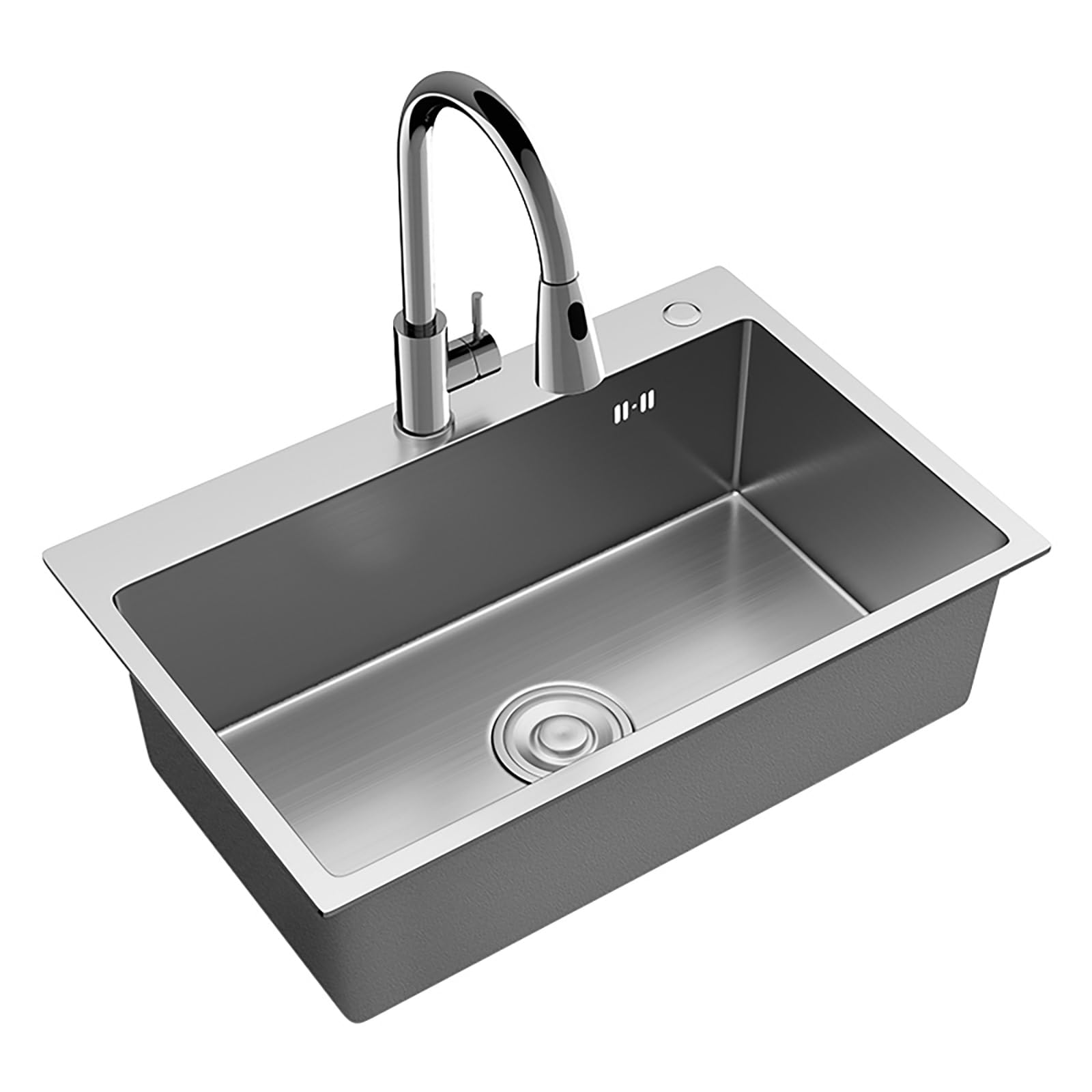 Fregadero De Cocina De Acero Inoxidable De Un Solo Cuenco, Juego De Fregadero De Cocina Fregadero Individual Grande Fregadero De Cocina Empotrable Con Grifo(55 * 40cm(21.6 * 15.7in))