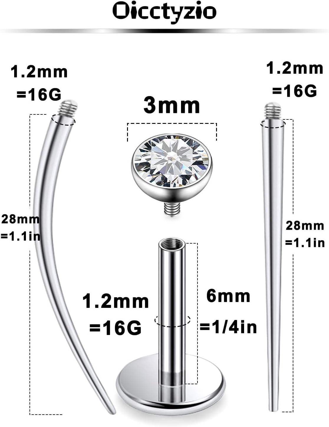 F136 Titanium 20/18/16G Internally Threaded Flat Back Stud Earrings Nose Rings Lip Labret Medusa Monroe Piercing Jewelry with Taper for Women Men - Image 3