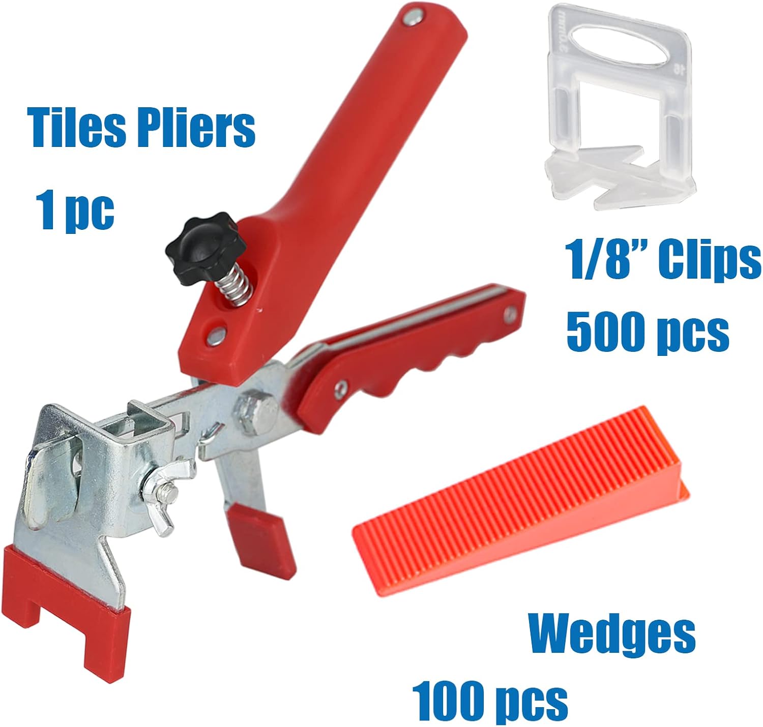 Tile Leveling System 1/8 Inch, 500-Piece Tile Spacers Clips and 100-Piece Reusable Wedges, Reusable Tile Installation Tool Kit for Building Walls & Floors - - 