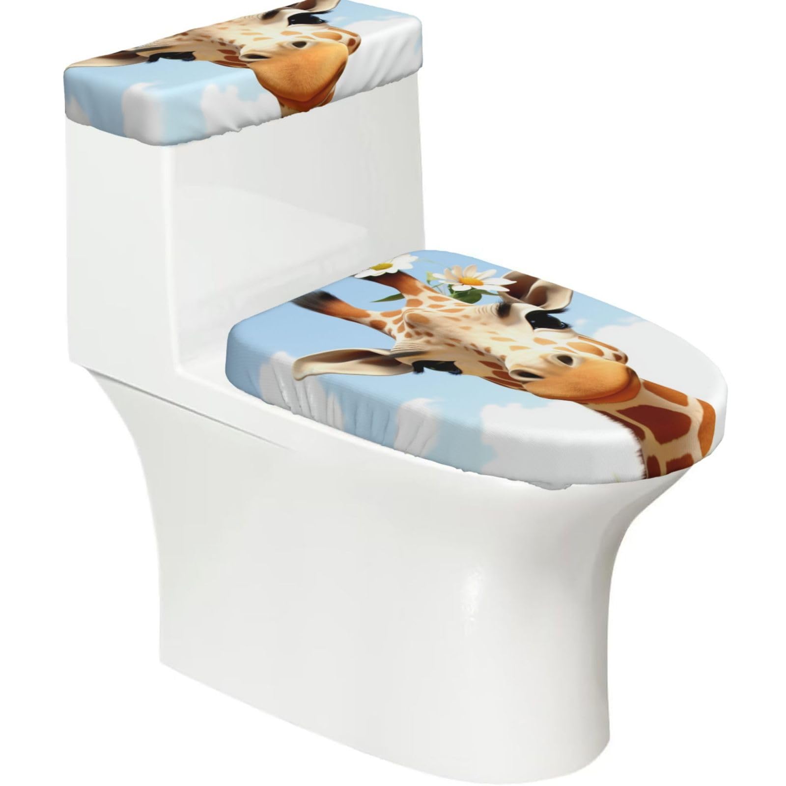 Fodpand Black Giraffe Toilet Lid Cover And Toilet Tank Cover Set, Washable Soft Toilet Seat Cover With Elastic Bottom, Universal Stylish Toilet Cover Set For Bathroom Decor Accessories