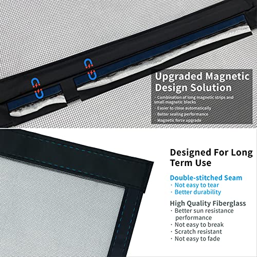Chiyuns Magnetic Screen Door Mesh, Fit Door Size 32 X 82 Inch, Grey Fiberglass Door Screen Magnetic Closure With Full Frame Hook&Loop, Heavy Duty, Self Sealing, Keep Bugs Out, Pet And Kid Friendly #TOP3