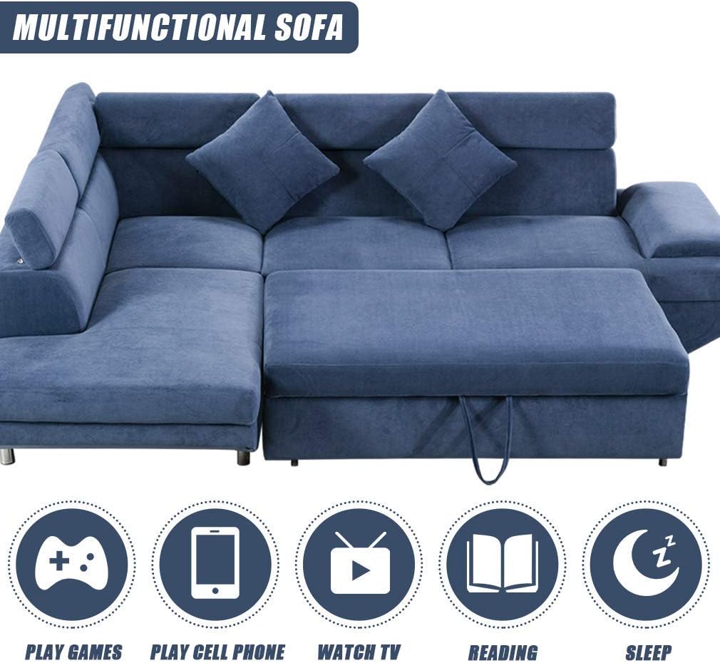 FDW Sleeper Sofa Bed Sectional Sofa Futon Sofa Bed Sofas for Living Room Furniture Set Modern Sofa Set Corner Sofa Contemporary Upholstered Fabric