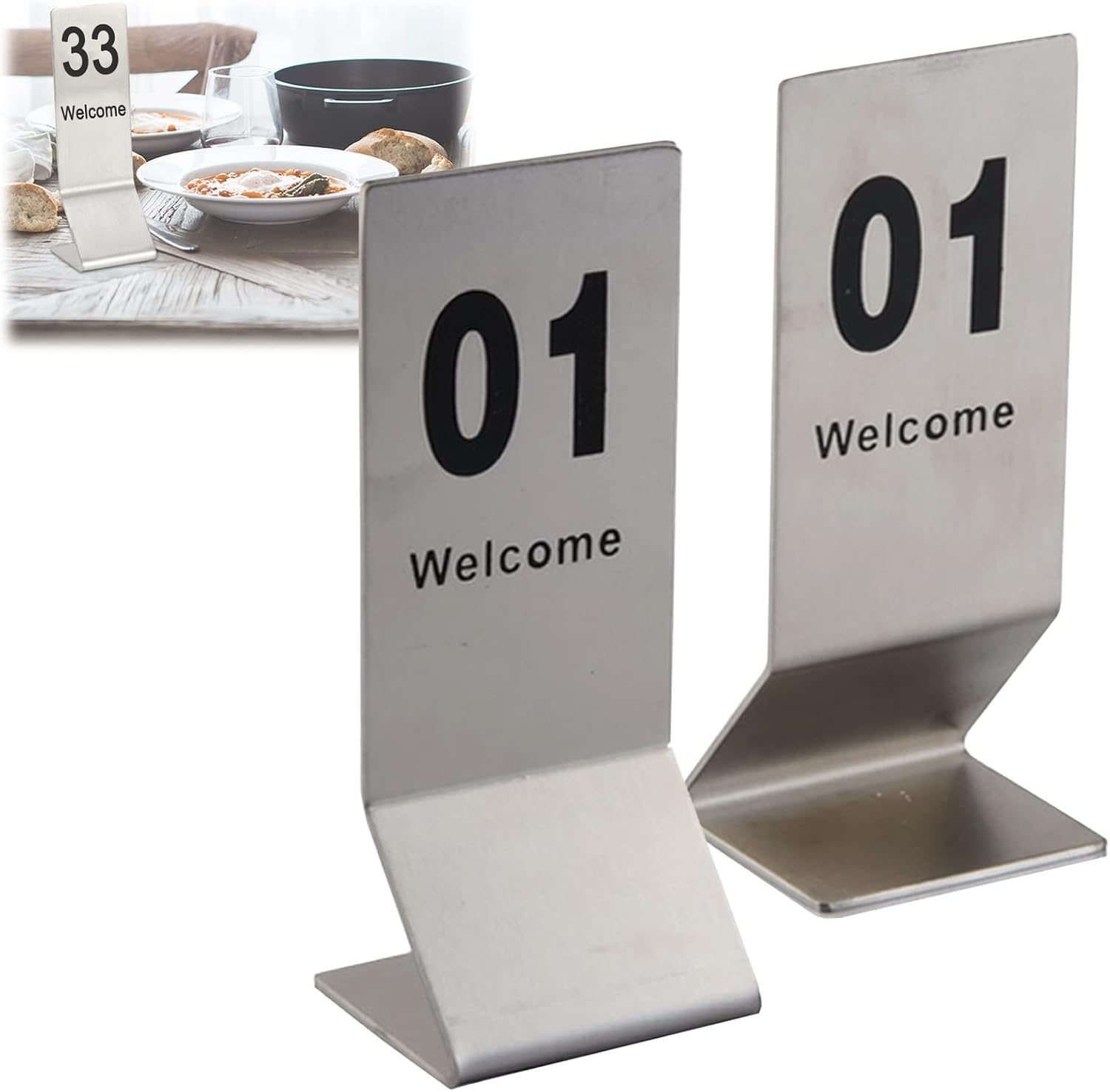 Stainless Steel Table Signs, Tabletop Number Sign 1-50, Metal Table Card Upstanding, Double-Side Black Numbers, For Banquets, Cafés, Weddings Receptions ( Color : 1-25 , Size : 155x60mm(6.1x2.4in) )