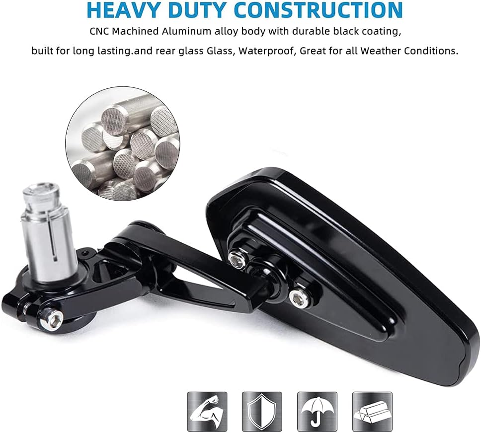 Black 7/8" Bar End Motorcycle Mirror Rearview CNC Motorcycle Mirrors Compatible With Honda GROM MXS125 CB500F Yamaha MT-03 MT-07 FZ-07 MT-09 MT-10 Z125 pro Z650 Z750 and More