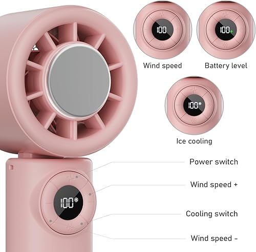 Miniatura 9 de CIVPOWER Ventilador de mano placa portátil de enfriamiento de hielo pequeña, recargable de 4000 mAh, 100 engranajes, turbo de alta velocidad, 10500
