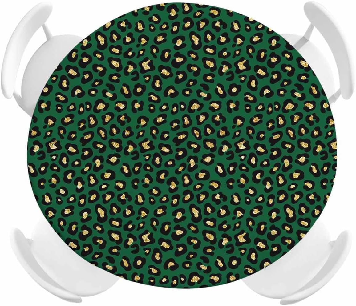 St.Patrick's Day Green Fitted Round Tablecloth,Wild Leopard Texture Circle Table Cover Tabletop Protector for Dining Room Kitchen Indoor Outdoor Decoration,45"-54"