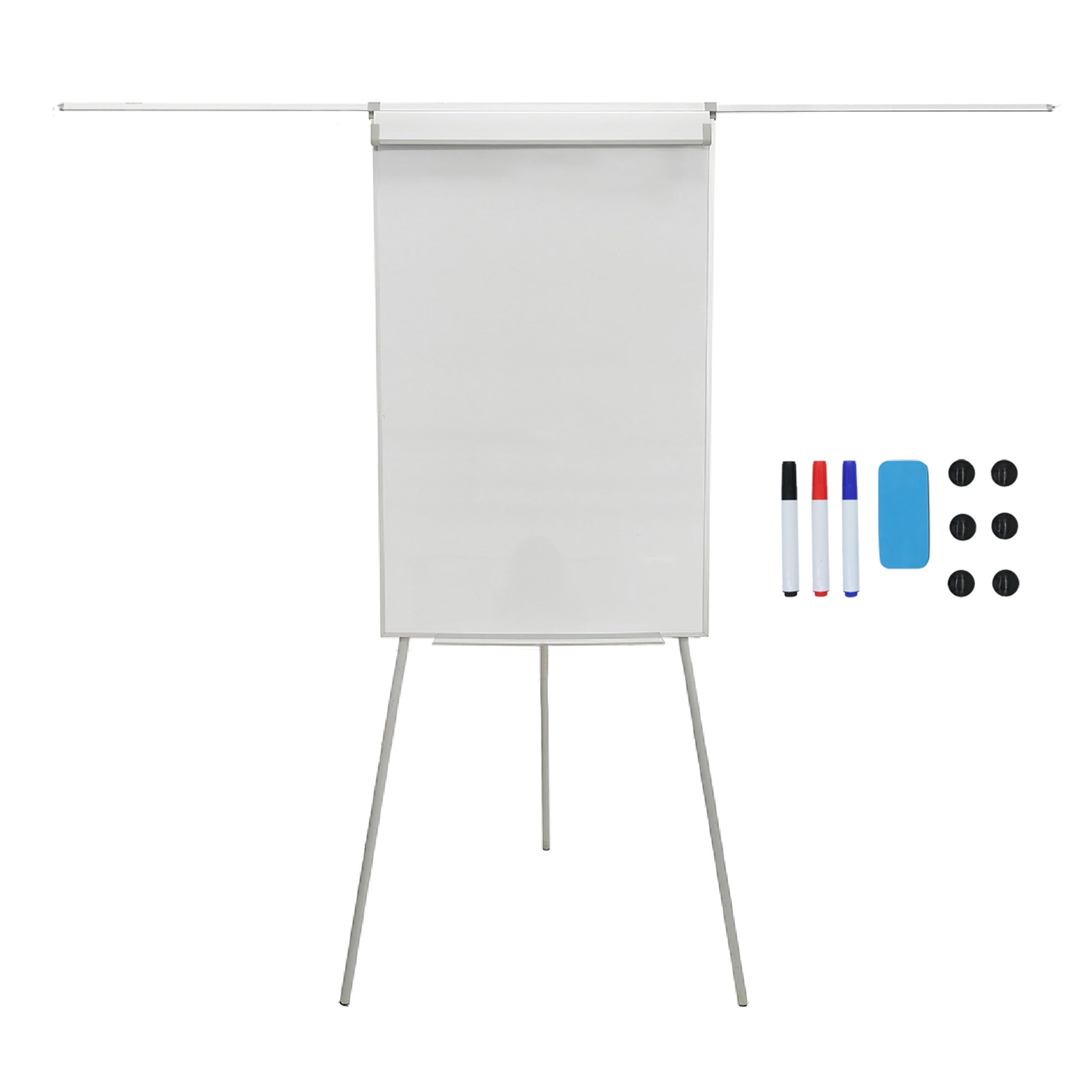 Lavagna a Fogli mobili Relaxdays, Magnetica, Regolabile in Altezza, a treppiede, Telaio in Alluminio, 100x70 cm, Bianca