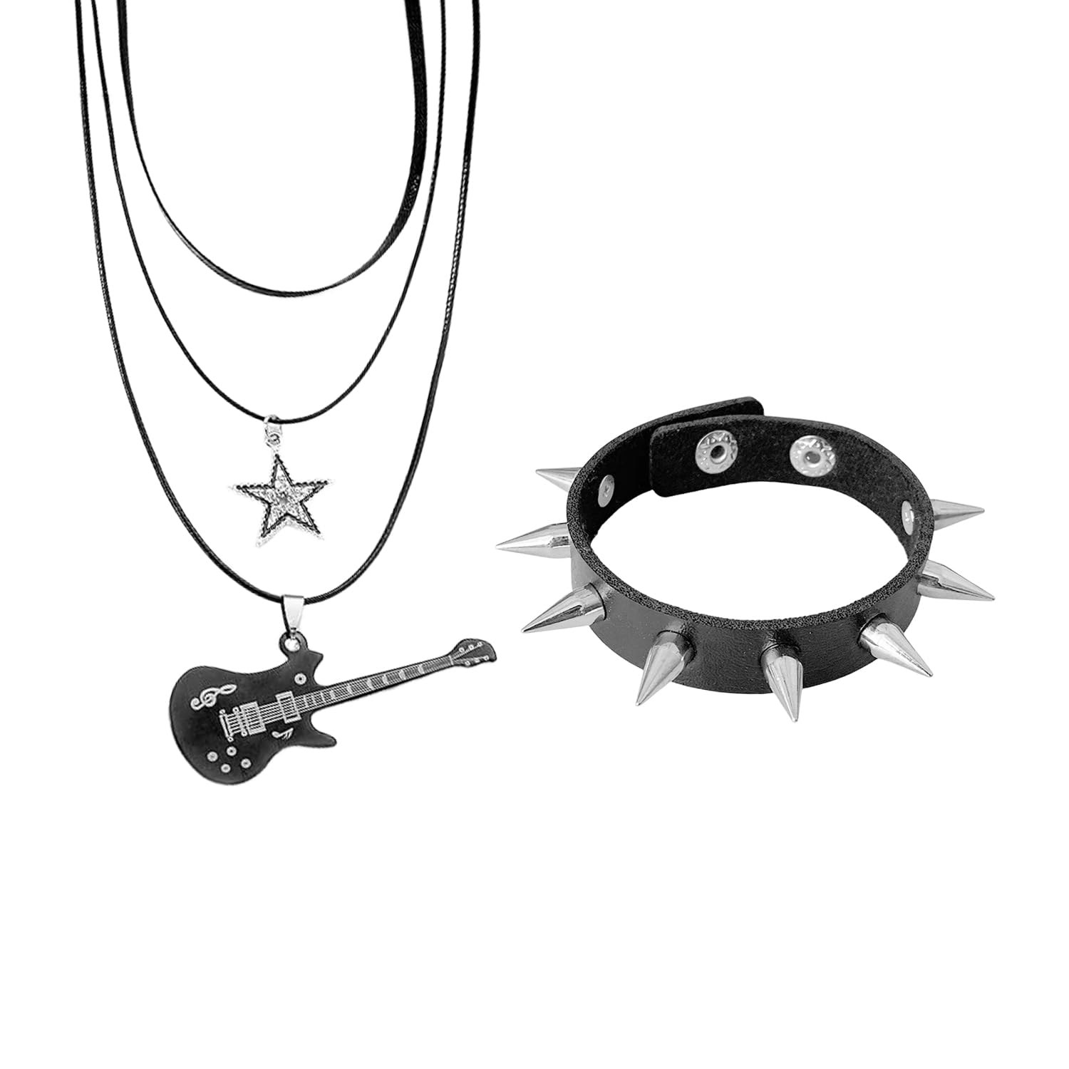 Collar Punk De Guitarra De 3 Piezas Y 1 Pulsera, Collar De Estrellas Multicapa, Joyas De Rock para Hombres Y Mujeres, Accesorios Retro.
