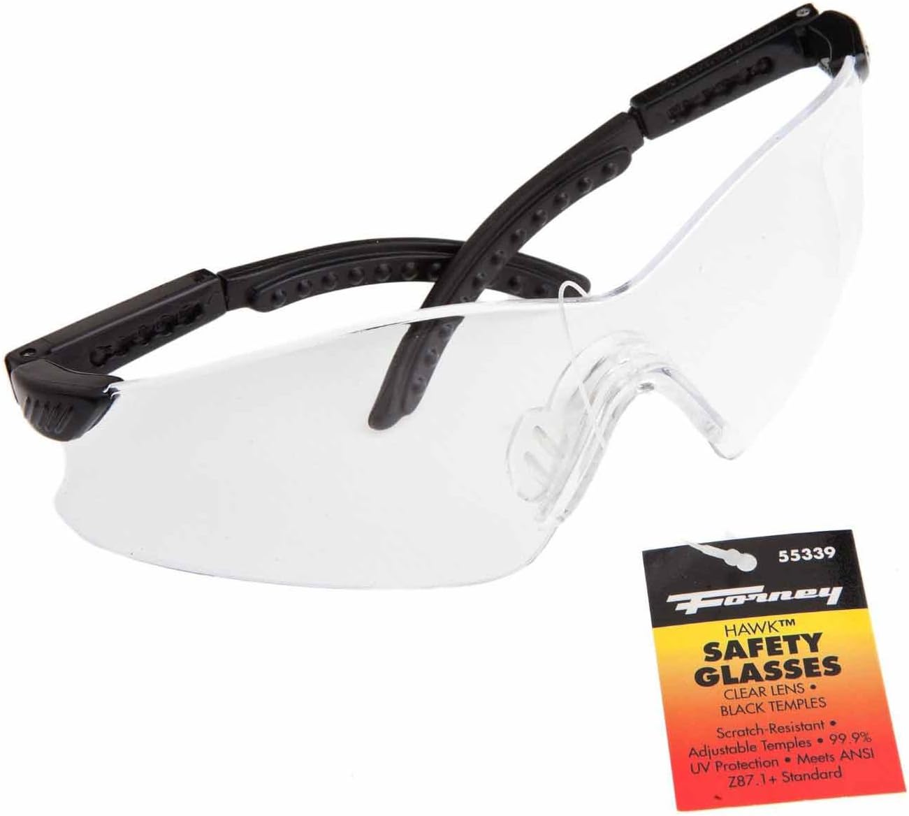 Forney 55401 Safety Glasses, Squared Lens, Clear