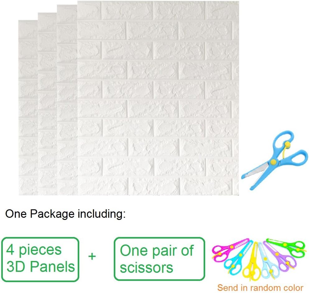4 PCS 3D Brick Wall Stickers for Home Decor TV Background (30.32x27.56 inch) (White)