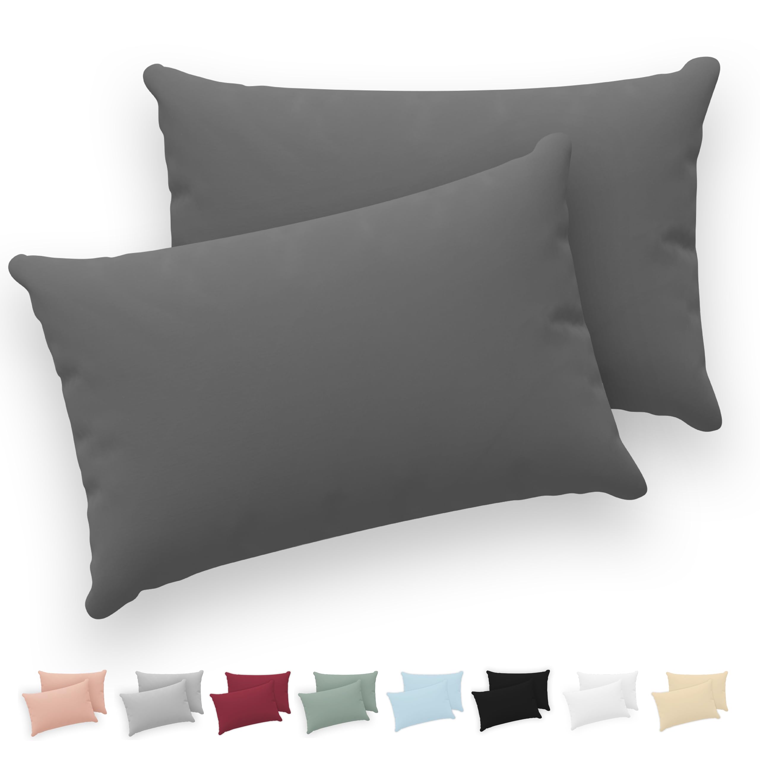 Twinzen® Kissenbezug 30x50 (2er-Set) - 100% Jersey Baumwolle 150 GSM Kissenbezüge - Anthrazit - Für Kissenbezüge 30x50 cm - Kissenhülle - Kissenbezug mit Reißverschluss - Oeko-Tex Zertifiziert