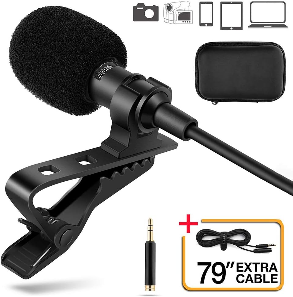 Lavalier Lapel Microphone 3.5mm Mic Pro Best for iPhone Android Smartphones Recording/YouTube/Podcast/Voice Dictation/Video Conference/Studio/Interview/External Condenser Cell Phone