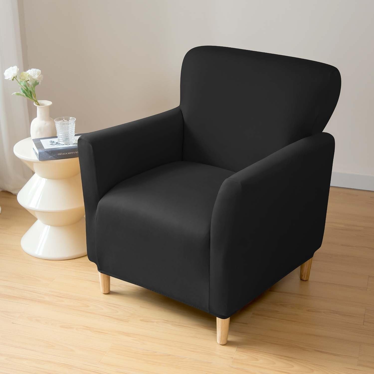 Housse Fauteuil 1 Place Surwin – Extensible, Antidérapante, Couleur Noire, Pour Salon Ou Salle à Manger
