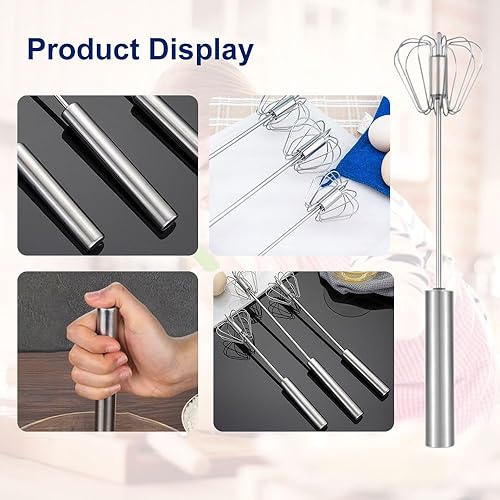 Miniatura 4 de Batidor semiautomático, batidor de huevos 2024, mezclador giratorio de huevos, hecho de acero inoxidable 304, presiona hacia abajo y girará