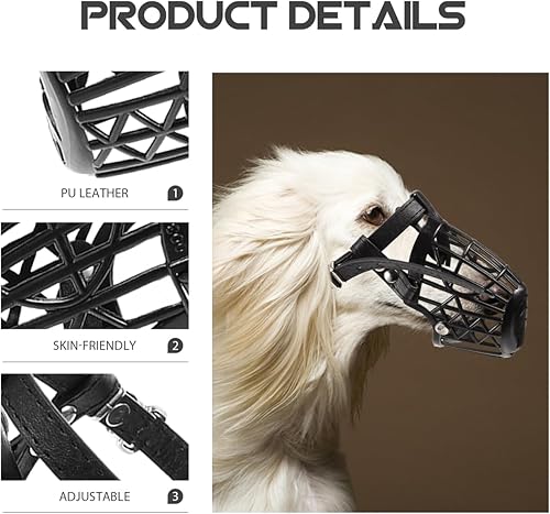 Miniatura 4 de TEHAUX 1 juego de 7 bozales de plástico para perros con correa ajustable de piel sintética, cubierta de boca de perro a la moda, seguridad