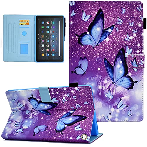 Ausmix PU Leather Slim Folio Stand Cover Case for All-New Fire HD 10 & HD 10 Plus (13th/11th Gen, 2023/2021) with Auto Wake/Sleep, Adjustable Angles, Card Slots, Pencil Holder - Purple Butterfly
