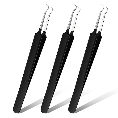 3 pinzas para puntos negros, de acero inoxidable, extractor de espinillas, herramienta para eliminar puntos negros, espinillas, espinillas, curva