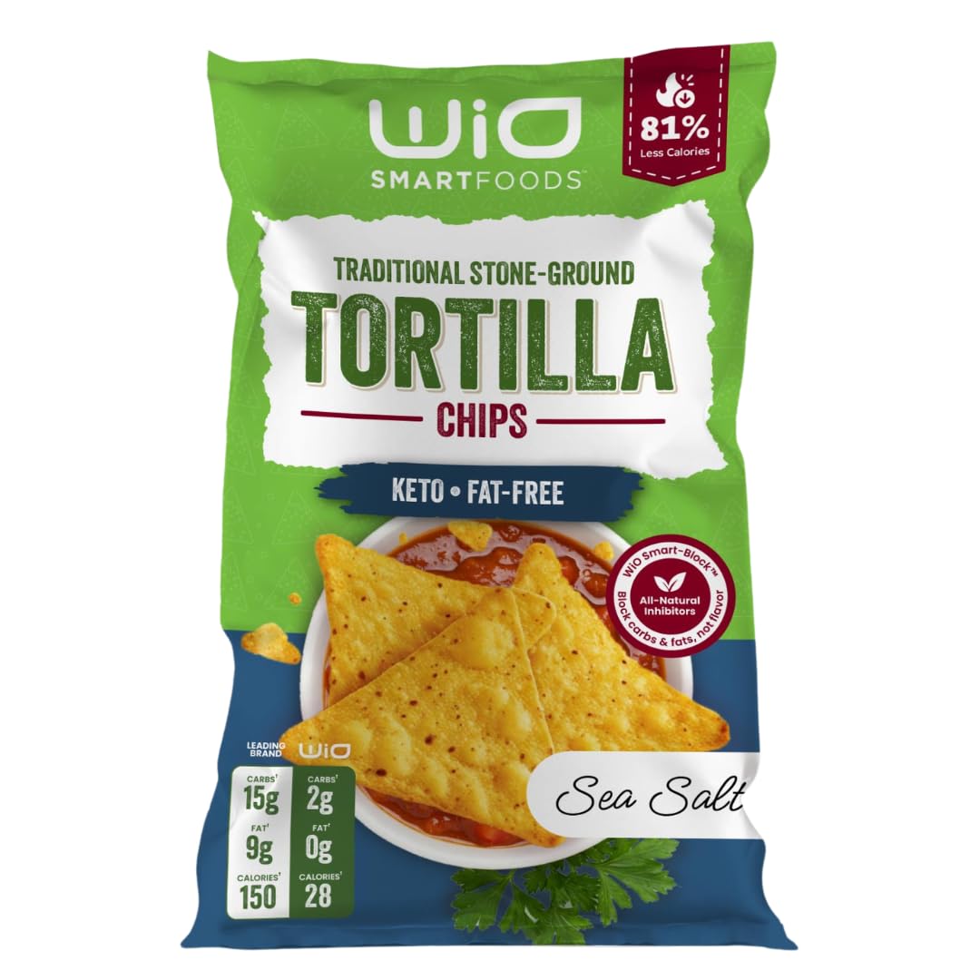 WiO SmartFoods™ Low Carb Tortilla Chips (Pack of 2, 8oz) - Fat-Free, Keto-Friendly, and Low Calorie Healthy Chips for Parties, Gatherings, and Daily Snacking - Great Crunchy Snack for Family & Friends