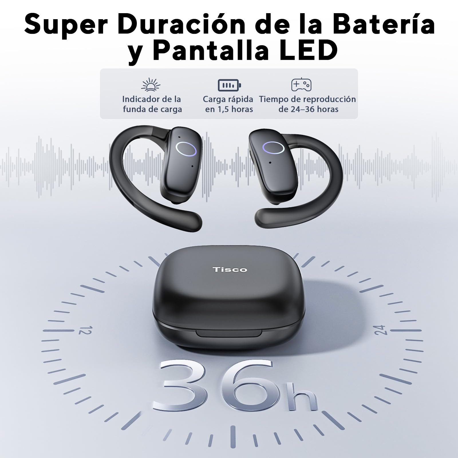 Tisco Auriculares Bluetooth Inalámbricos In-Ear, 36H Hi-Fi Estéreo, 4 Micrófonos ENC, Pantalla LED, USB-C, IPX7 Impermeables, Compatibles con Android/iOS, para Deporte/Gimnasio/Videollamadas