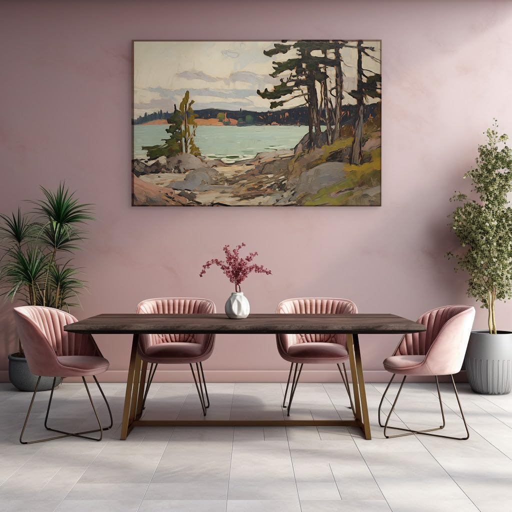 Canvas for Living Room. Harmony in Hues: Capturing Nature's Serenity by Lake and Sky, 27 x 18 inch Canvas Wall Art - Contemporary Masterpieces - Modern Home Decor
