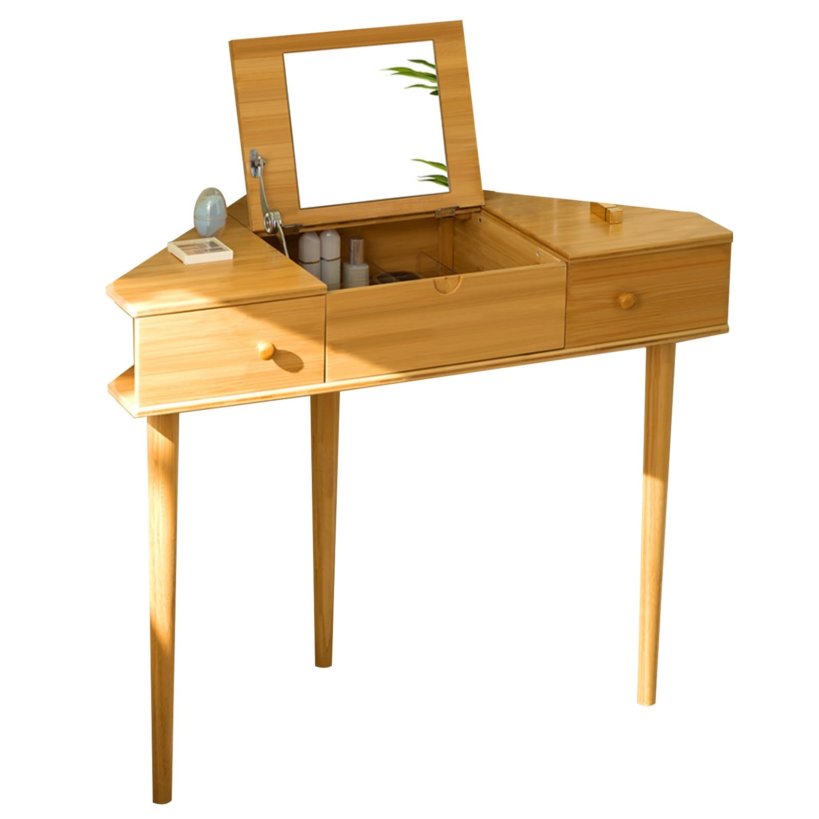 Tavolo da toeletta con specchio pieghevole, elegante scrivania per piccoli spazi, postazione trucco compatta con cassetto portaoggetti, elegante tavolo per camera da letto