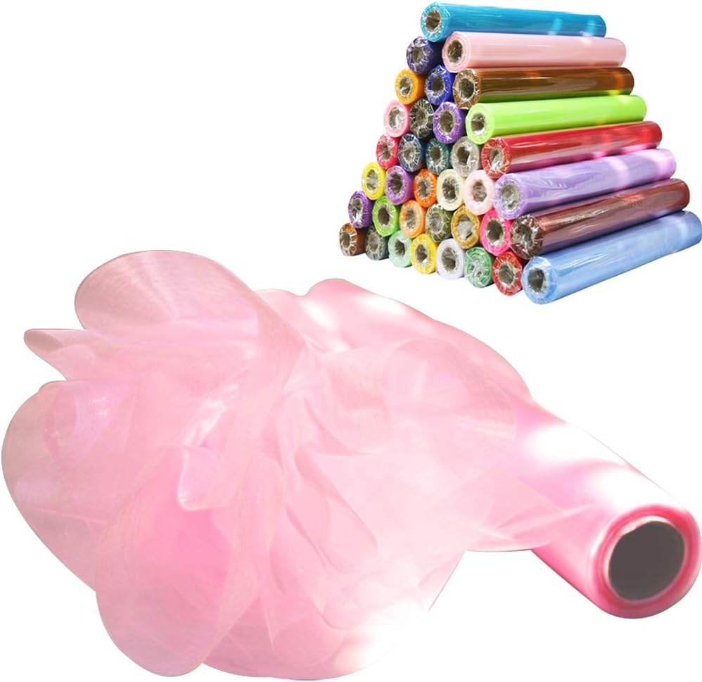 Time to Sparkle 26M x 29cm Sheer Organza Roll Sash Fabric Table Runner Sashes Chair Cover Bows Swags Wedding Party - Pink