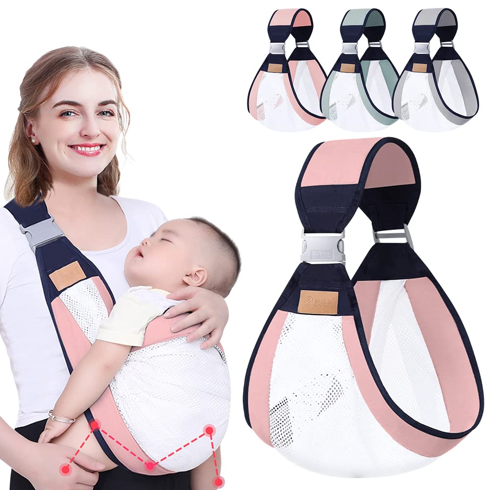 HINATAA Atmungsaktives Babytragetuch, Verstellbare Babytrage, Babytrage Wickeltuch, Schnell Trocknend, Dicke Schultergurte für 0-36 Monate Baby (Rosa b)