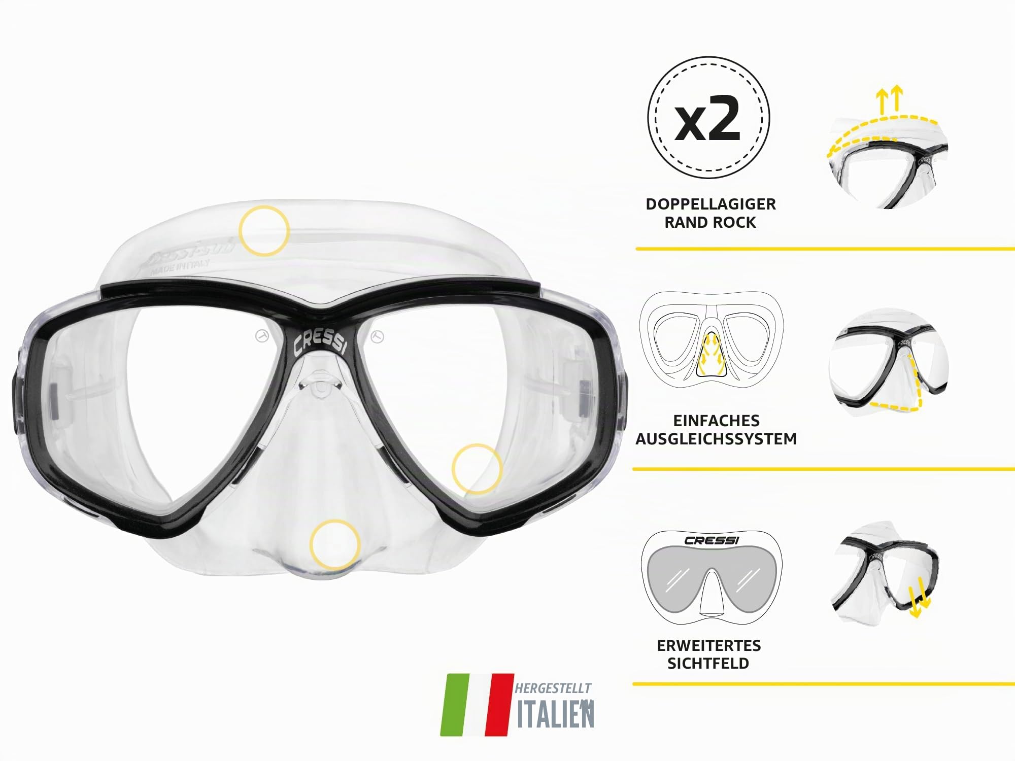 Cressi Perla Taucherbrille Erwachsene - Einzelne Maske oder Combi Schnorchelset - Tauchmaske mit Gehärtetem Glas - Weicher Silikonrand & Verstellbare Schnallen - Zum Tauchen & Schnorcheln