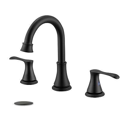KirlystonE Black Widespread Bathroom Faucet, 8-Inch Matte Black Vanity Faucet for 3-Hole Bathroom Sink with Pop-up Drain