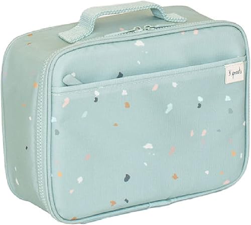 3 Sprouts Bolsa de almuerzo para niños de tela reciclada en verde terrazo, aislada, resistente al agua para niños a partir de 3 años 3 Sprouts Bolsa de almuerzo para niños de tela reciclada en verde terrazo, aislada, resistente al agua para niños a partir de 3 años