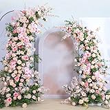 2pcs Custom Made Wedding Arch Flowers, Moon Shape Horn Arch Artificial Flower, Pink Rose Floral Decor for Event Stage Party Window Display (1.9m+2.2m)
