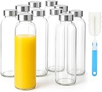 Vista 10 de Sursip Botellas de agua de vidrio de 18 onzas con tapas, botellas de jugo, botella de jugo de vidrio transparente para exprimir, botellas de jugo