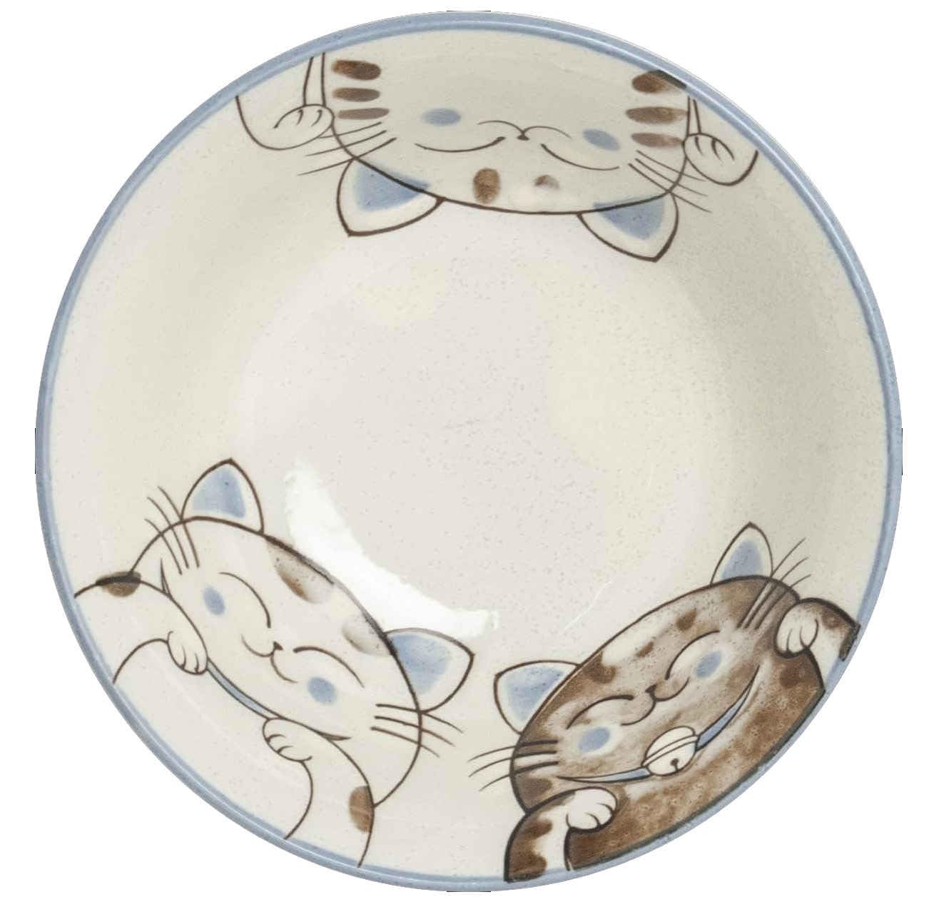 Tokio Japan Design Katzen Schalen Kawaii Cat Tayo Schüssel Black Green Blue & Pink | Nippon Porzellan Ramen Reis Nudel Suppen Dessert Bowl | süße Katzenschälchen (2x Three Cats 15x7cm 500ml BluePink)