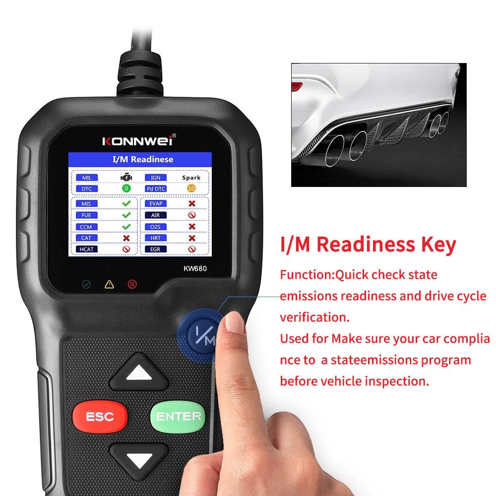 KONNWEI KW680 Diagnosis OBD2, Diagnostico Coche Multimarca apoya español,Lector de Códigos de Error, Diagnóstico Completo del Motor, Compatible con BMW/Peugeot/VW y Todos los Vehículos OBDII