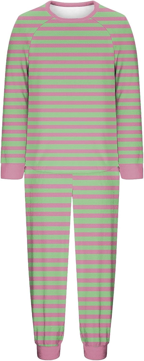 Women Pajama Sets Striped Color Block Casual 2Pc Sleepwear Long Sleeve Pullover Top Jogger Pants Pjs Bottom with Pockets