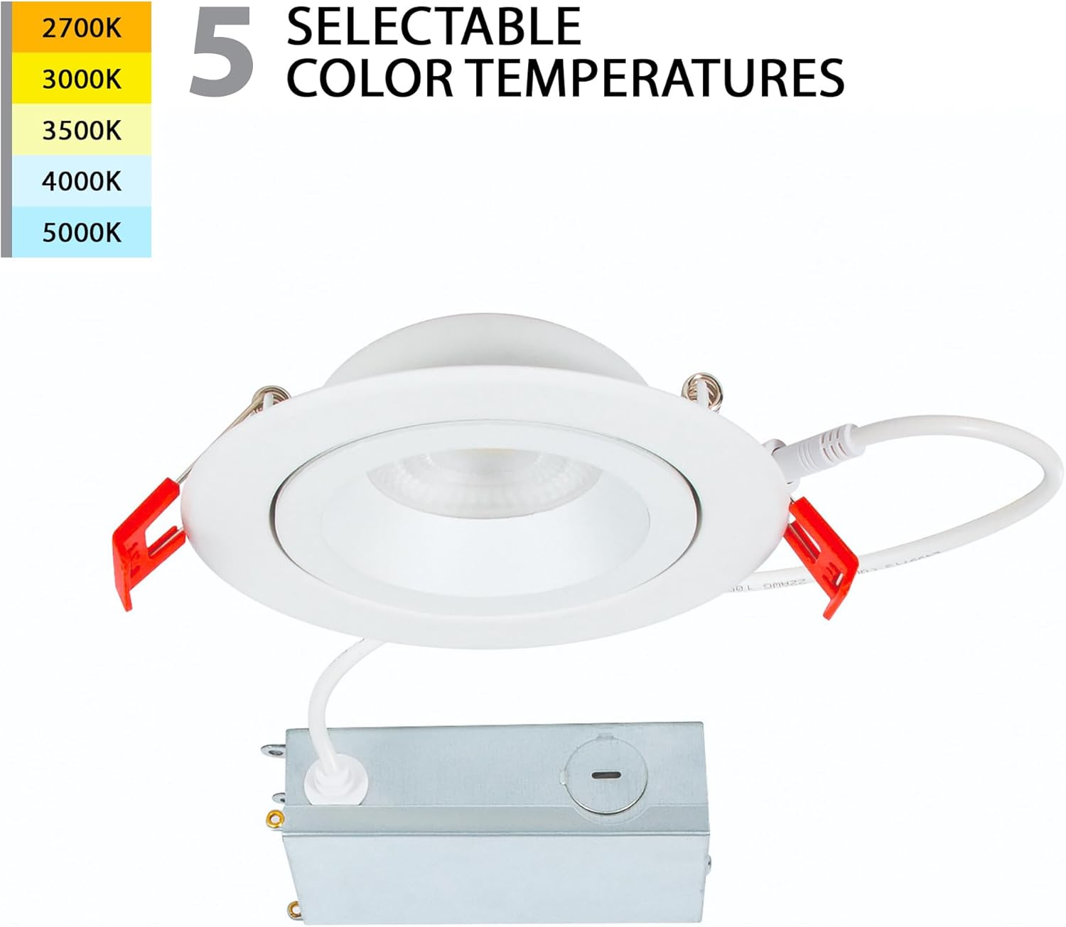 WAC Lighting Lotos 4in LED Regressed Adjustable Recessed Light 5-CCT Selectable 9W 775 Lumens IC-Rated Airtight 120V-277V Universal in White