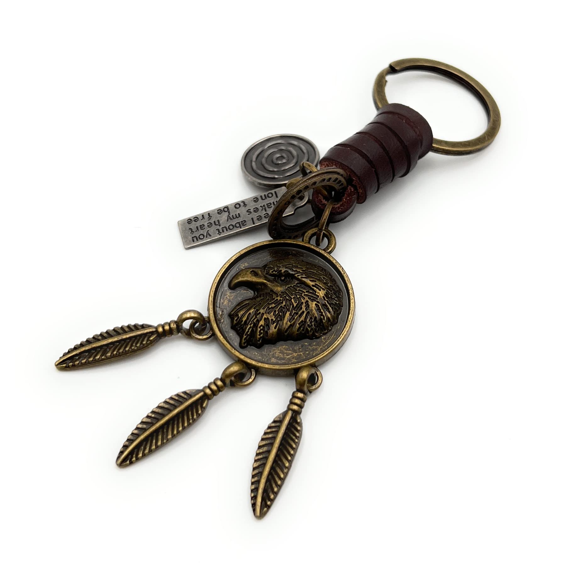 H-Customs eagle feathers falcon indians bronze leather keychain pendant bronze