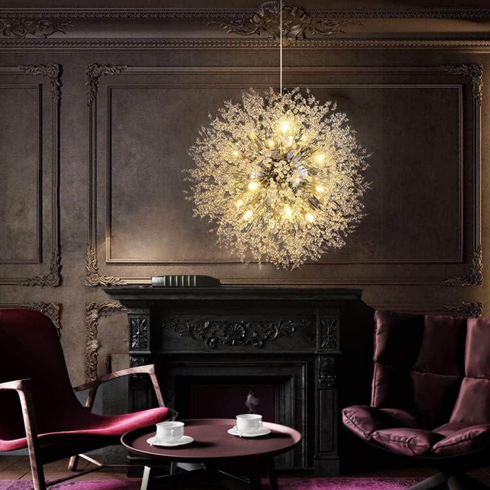 Modern Firework Chrome Crystal Chandeliers, Sputnik Dandelion Chandelier Light Fixture Pendant Lighting for Living Room, Dining Room, Restaurant, Bedroom, Kitchen- 16 Lights
